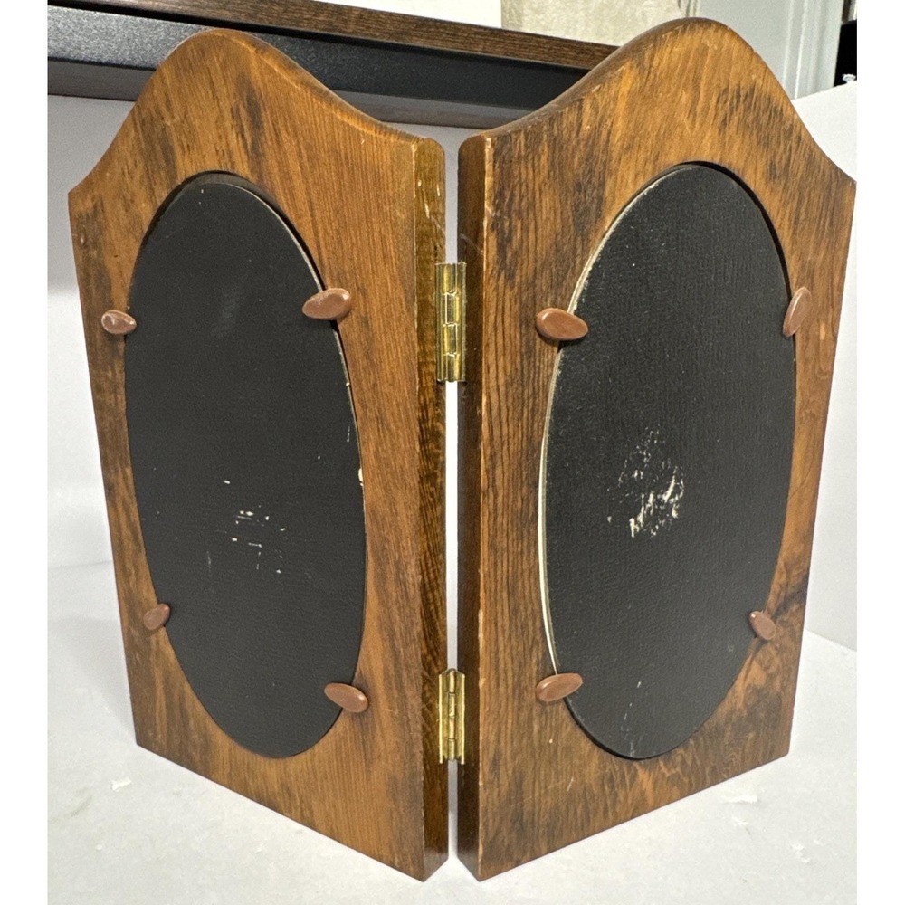 VTG Country Oval Wood Double Picture Frame Photocraft Natural Carved Bifold 9x10 - Picture 4 of 8